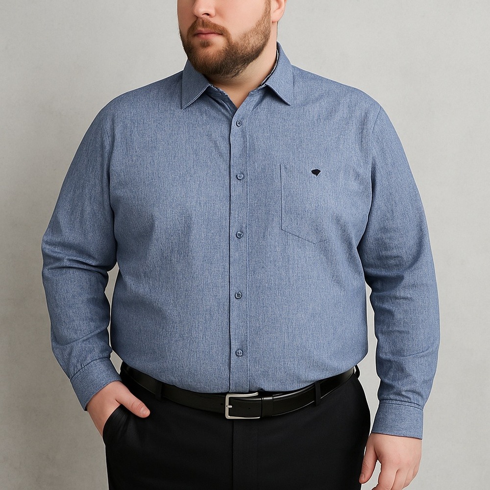 Ted Baker London Mens 6/XXL Blue Chambray L/S Dress Shirt Geometric Trim Cotton